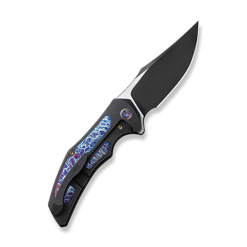 WEKNIFE Magnetron Flipper Knife Black Titanium Handle With Flamed Titanium Inlay (3.76" Black Stonewashed CPM 20CV Blade, Satin Flat) WE18058-4