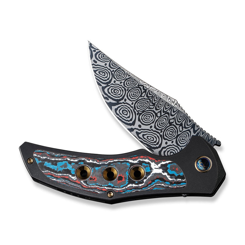 WEKNIFE Magnetron Flipper Knife Black Titanium Handle With Nebula Fat Carbon Fiber Inlay (3.76" Heimskringla Damasteel Blade) WE18058-DS1