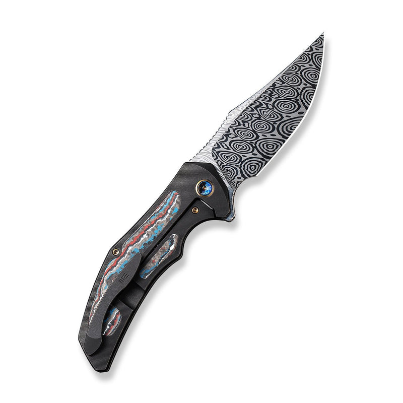 WEKNIFE Magnetron Flipper Knife Black Titanium Handle With Nebula Fat Carbon Fiber Inlay (3.76" Heimskringla Damasteel Blade) WE18058-DS1