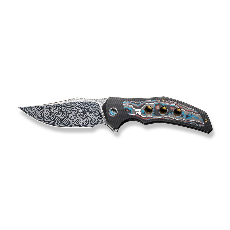 WEKNIFE Magnetron Flipper Knife Black Titanium Handle With Nebula Fat Carbon Fiber Inlay (3.76" Heimskringla Damasteel Blade) WE18058-DS1