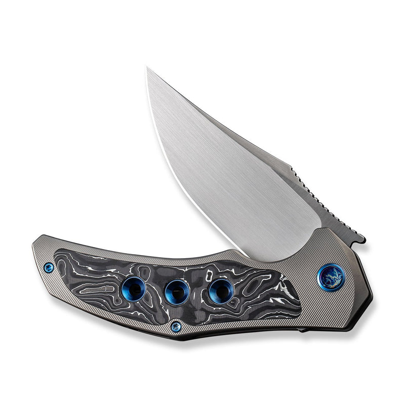 WEKNIFE Magnetron Flipper Knife Gray Titanium Handle With Aluminum Foil Carbon Fiber Inlay (3.76" Hand Rubbed Satin CPM 20CV Blade) WE18058-1