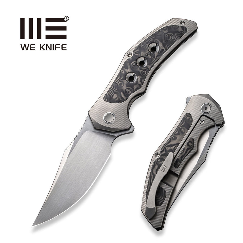 WEKNIFE Magnetron Flipper Knife Gray Titanium Handle With Rose Carbon Fiber Inlay (3.76" Hand Rubbed Satin CPM 20CV Blade) WE18058-2