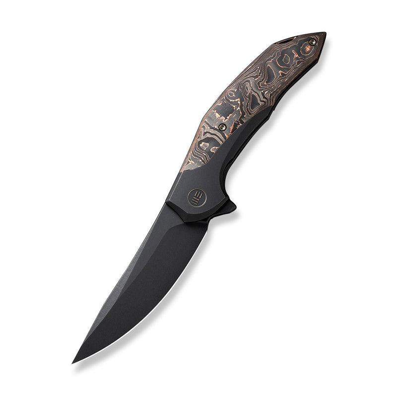 WEKNIFE Merata Flipper Knife Black Titanium Handle With Copper Foil Carbon Fiber Inlay (3.68" Black Stonewashed CPM 20CV Blade) WE22008B-1