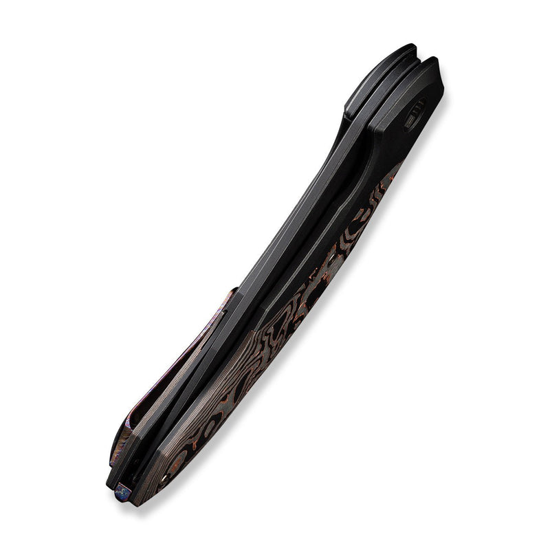 WEKNIFE Merata Flipper Knife Black Titanium Handle With Copper Foil Carbon Fiber Inlay (3.68" Black Stonewashed CPM 20CV Blade) WE22008B-1
