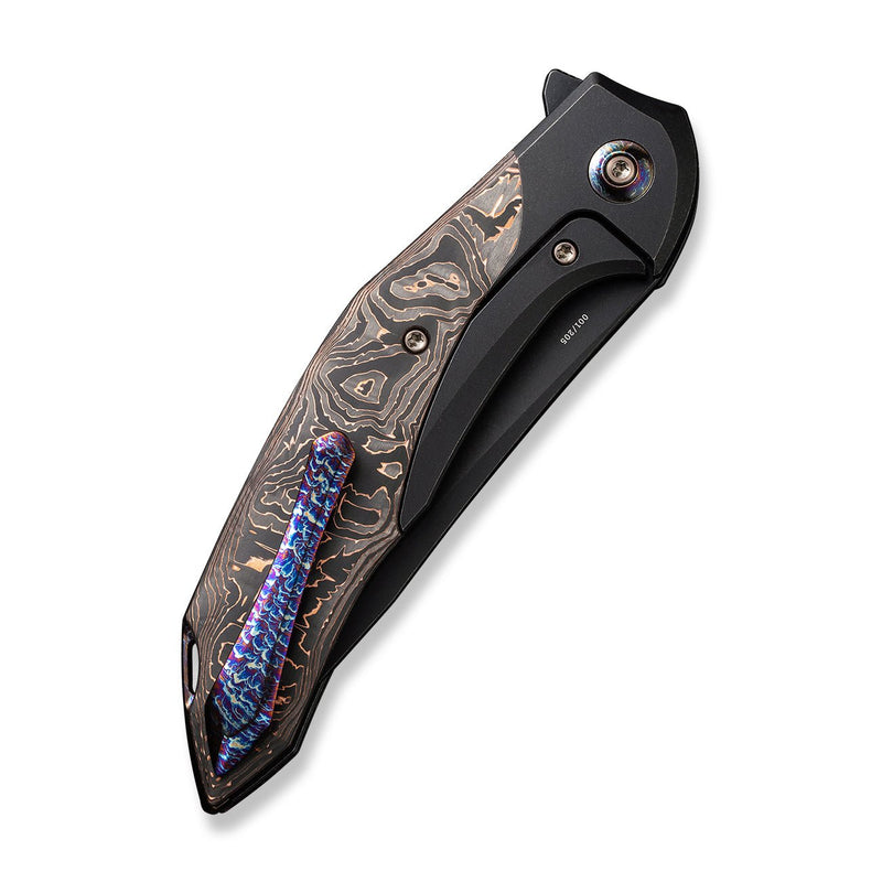 WEKNIFE Merata Flipper Knife Black Titanium Handle With Copper Foil Carbon Fiber Inlay (3.68" Black Stonewashed CPM 20CV Blade) WE22008B-1