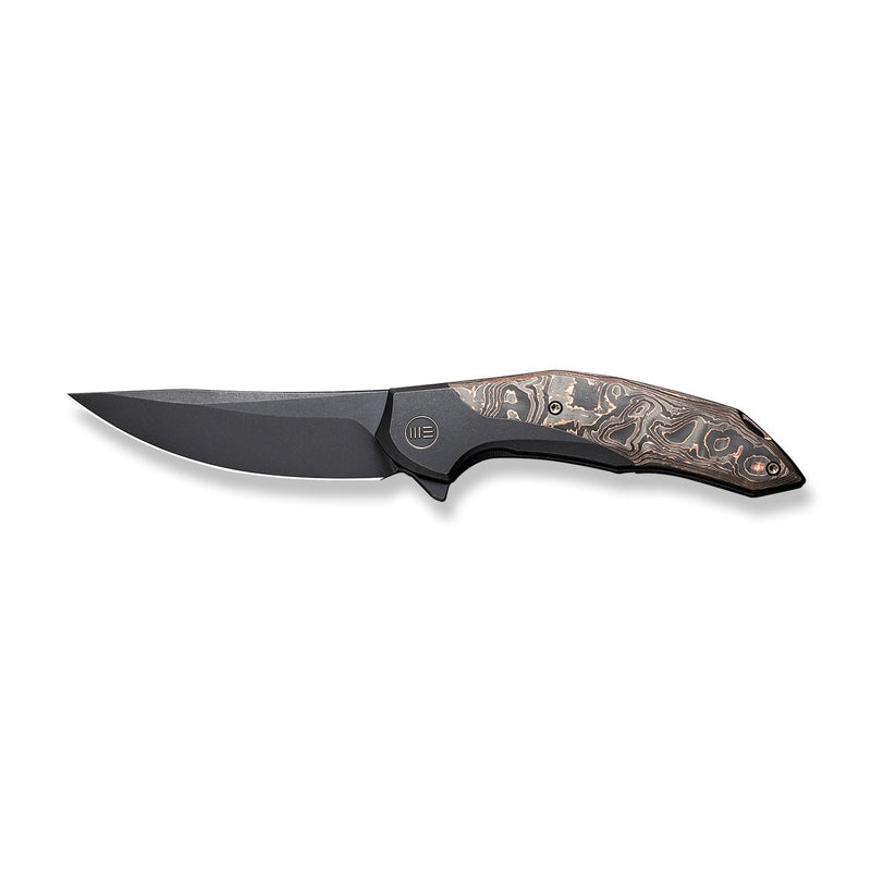 WEKNIFE Merata Flipper Knife Black Titanium Handle With Copper Foil Carbon Fiber Inlay (3.68" Black Stonewashed CPM 20CV Blade) WE22008B-1