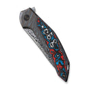 WEKNIFE Merata Flipper Knife Tiger Stripe Pattern Flamed Titanium Handle With Nebula Fat Carbon Fiber Inlay (3.68" Heimskringla Damasteel Blade) WE22008B-DS1