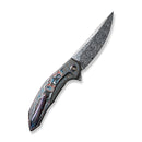 WEKNIFE Merata Flipper Knife Tiger Stripe Pattern Flamed Titanium Handle With Nebula Fat Carbon Fiber Inlay (3.68" Heimskringla Damasteel Blade) WE22008B-DS1