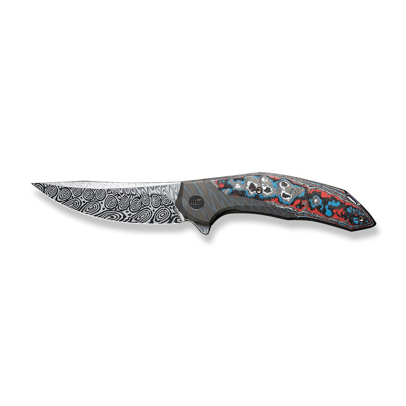 WEKNIFE Merata Flipper Knife Tiger Stripe Pattern Flamed Titanium Handle With Nebula Fat Carbon Fiber Inlay (3.68" Heimskringla Damasteel Blade) WE22008B-DS1