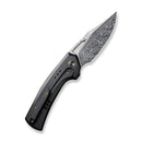 WEKNIFE Nefaris Button Lock Knife Black Titanium Handle With Nebula Fat Carbon Fiber Inlay (3.48" Heimskringla Damasteel Blade) WE22040F-DS1