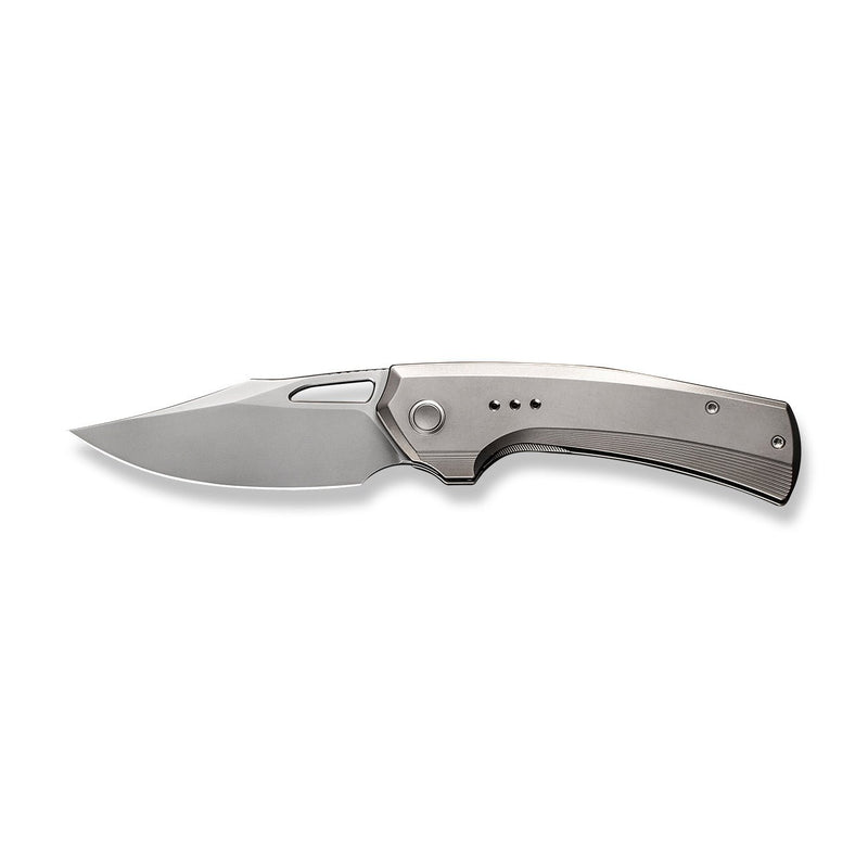 WEKNIFE Nefaris Button Lock Knife Polished Bead Blasted Titanium Handle (3.48" Polished Bead Blasted CPM 20CV Blade) WE22040D-2