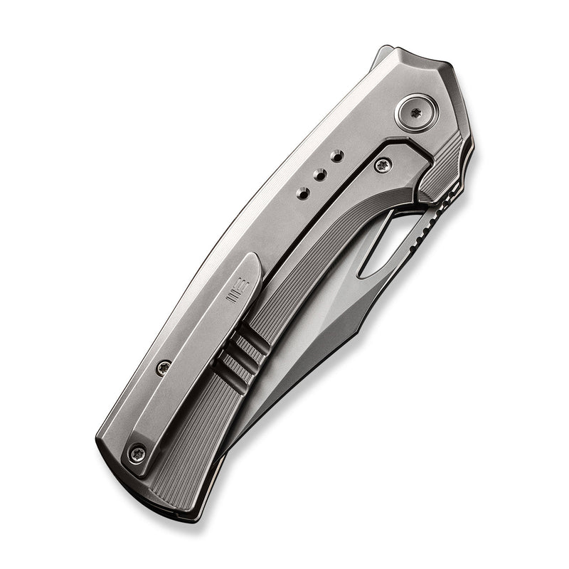 WEKNIFE Nefaris Button Lock Knife Polished Bead Blasted Titanium Handle (3.48" Polished Bead Blasted CPM 20CV Blade) WE22040D-2