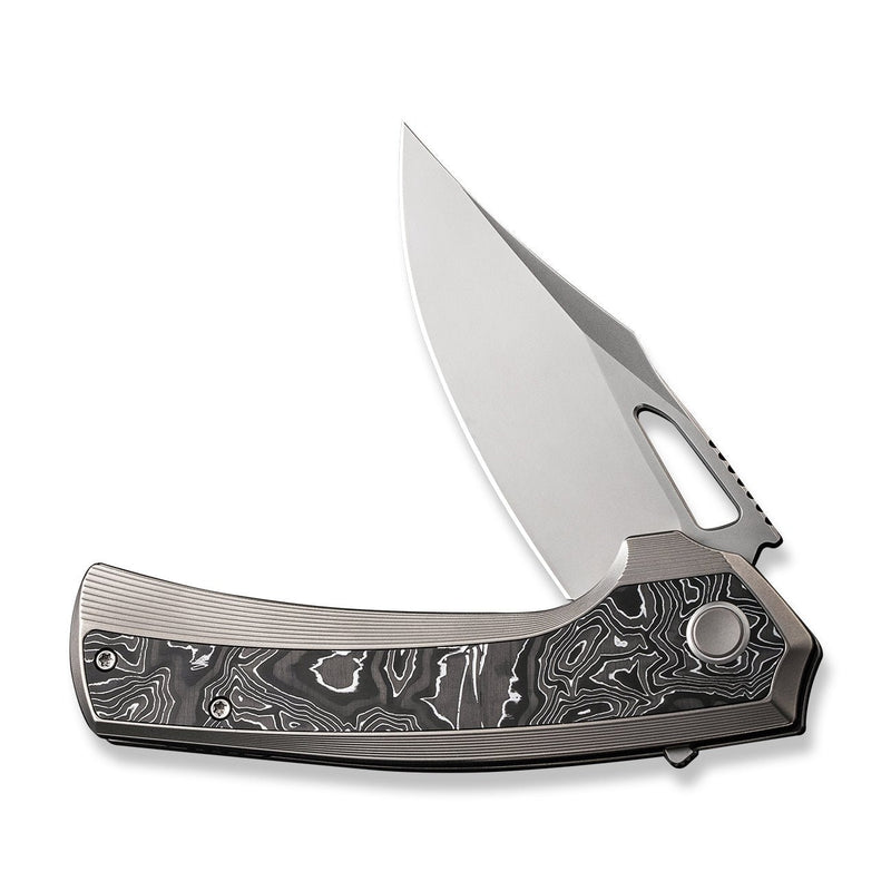 WEKNIFE Nefaris Button Lock Knife Polished Bead Blasted Titanium Handle With Aluminum Foil Carbon Fiber Inlay (3.48" Polished Bead Blasted CPM 20CV Blade) WE22040F-2