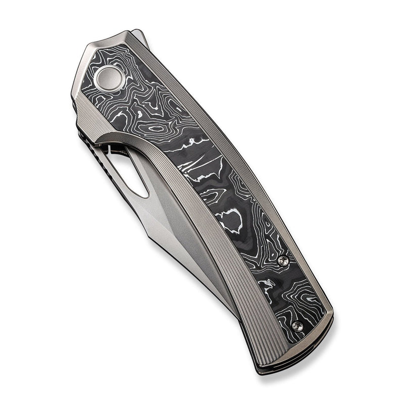 WEKNIFE Nefaris Button Lock Knife Polished Bead Blasted Titanium Handle With Aluminum Foil Carbon Fiber Inlay (3.48" Polished Bead Blasted CPM 20CV Blade) WE22040F-2