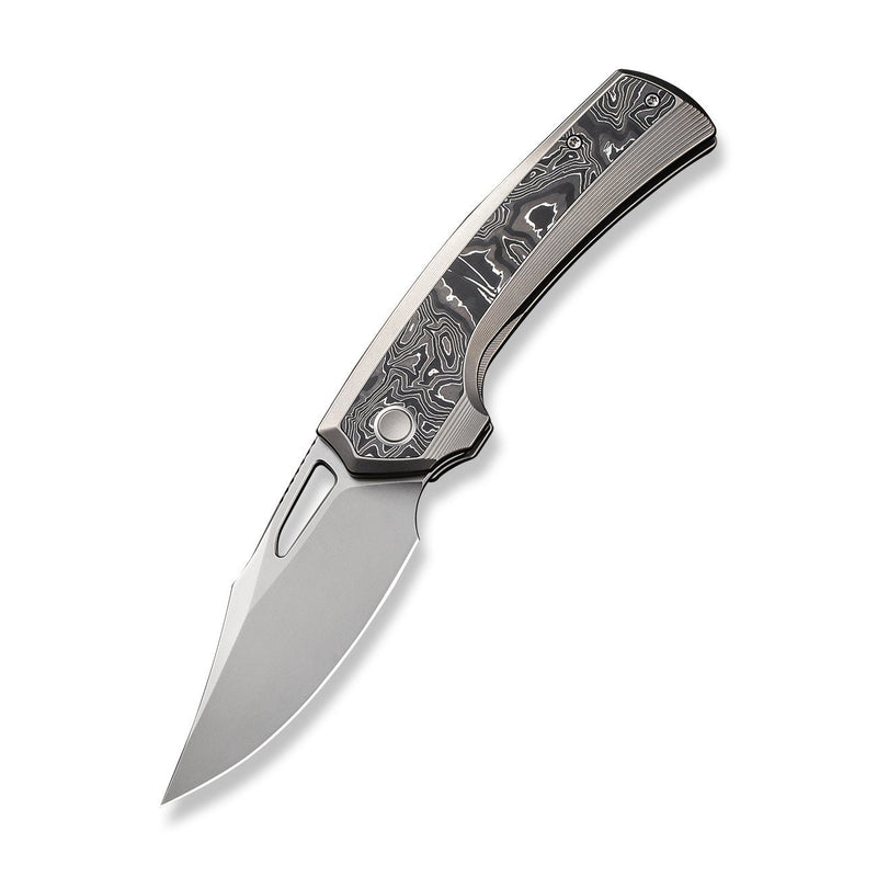 WEKNIFE Nefaris Button Lock Knife Polished Bead Blasted Titanium Handle With Aluminum Foil Carbon Fiber Inlay (3.48" Polished Bead Blasted CPM 20CV Blade) WE22040F-2