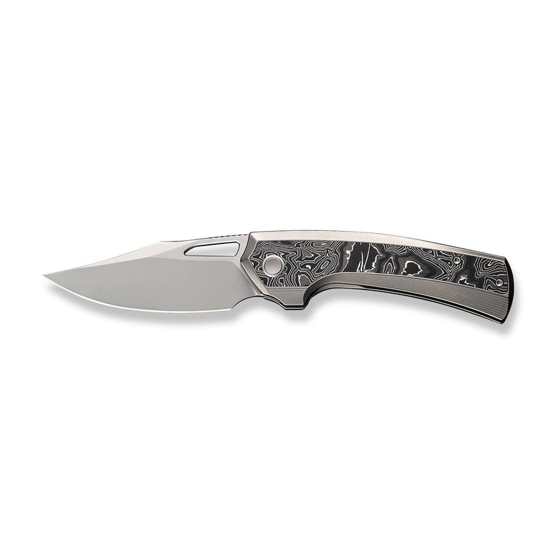 WEKNIFE Nefaris Button Lock Knife Polished Bead Blasted Titanium Handle With Aluminum Foil Carbon Fiber Inlay (3.48" Polished Bead Blasted CPM 20CV Blade) WE22040F-2