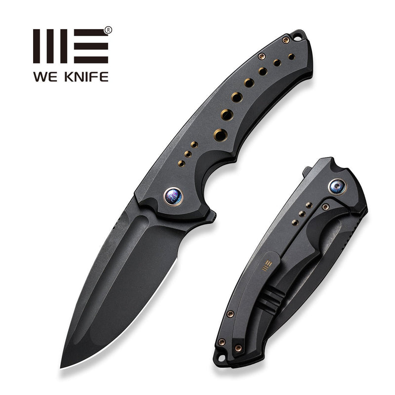 WEKNIFE Nexusia Flipper Knife Black Titanium Handle (3.48" Black Stonewashed CPM 20CV Blade) WE22044-1