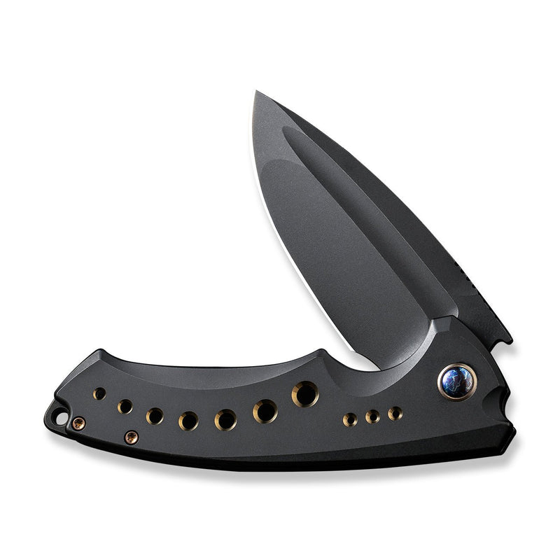WEKNIFE Nexusia Flipper Knife Black Titanium Handle (3.48" Black Stonewashed CPM 20CV Blade) WE22044-1