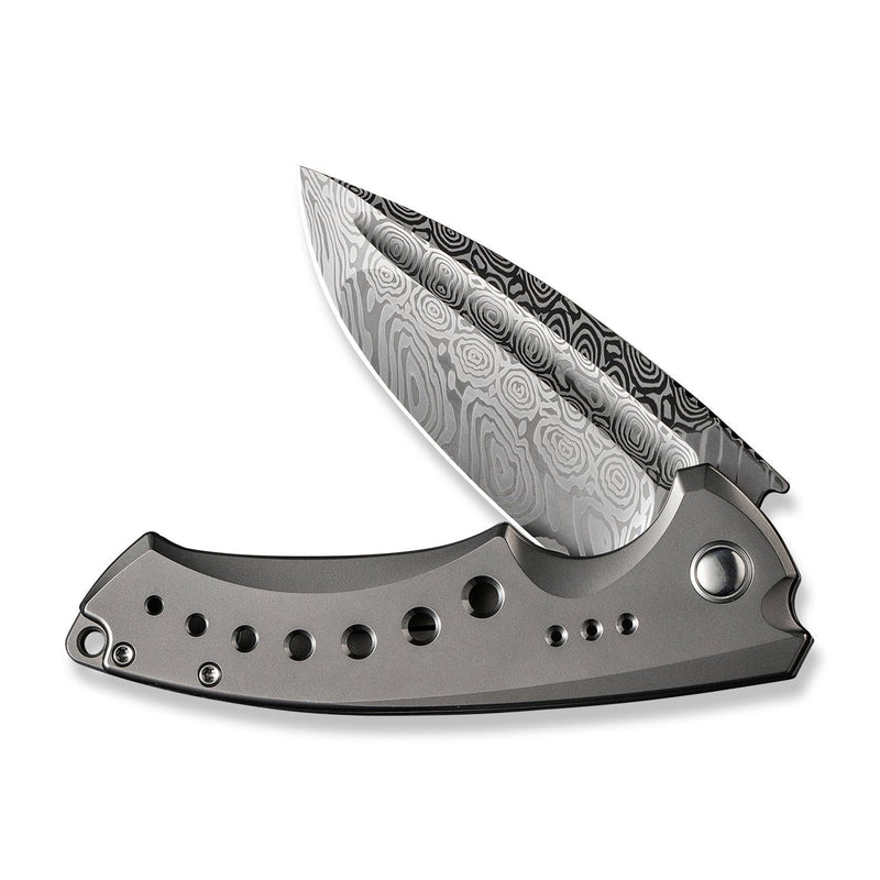 WEKNIFE Nexusia Flipper Knife Polished Bead Blasted Titanium Handle (3.48" Heimskringla Damasteel Blade) WE22044-DS1