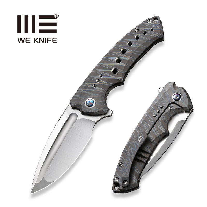 WEKNIFE Nexusia Flipper Knife Tiger Stripe Pattern Flamed Titanium Handle (3.48" Hand Polished Satin CPM 20CV Blade) WE22044-3