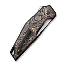 WEKNIFE OAO (One and Only) Flipper Knife Black Titanium Integral Handle With Copper Foil Carbon Fiber Inlay (3.4" Black Stonewashed CPM 20CV Blade, Satin Flat) WE23001-2, With An Extra Left Carry Titanium Pocket Clip And Insert