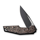 WEKNIFE OAO (One and Only) Flipper Knife Black Titanium Integral Handle With Copper Foil Carbon Fiber Inlay (3.4" Black Stonewashed CPM 20CV Blade, Satin Flat) WE23001-2, With An Extra Left Carry Titanium Pocket Clip And Insert