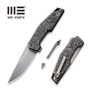 WEKNIFE OAO (One and Only) Flipper Knife Gray Titanium Integral Handle With Aluminum Foil Carbon Fiber Inlay (3.4" Hand Rubbed Satin CPM 20CV Blade) WE23001-1, With An Extra Left Carry Titanium Pocket Clip And Insert
