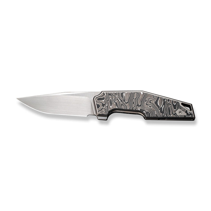 WEKNIFE OAO (One and Only) Flipper Knife Gray Titanium Integral Handle With Aluminum Foil Carbon Fiber Inlay (3.4" Hand Rubbed Satin CPM 20CV Blade) WE23001-1, With An Extra Left Carry Titanium Pocket Clip And Insert