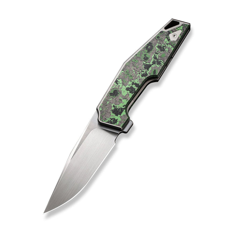 WEKNIFE OAO (One and Only) Flipper Knife Polished Bead Blasted Titanium Integral Handle With Jungle Wear Fat Carbon Fiber Inlay (3.4" Hand Rubbed Satin CPM 20CV Blade) WE23001-3, With An Extra Left Carry Titanium Pocket Clip And Insert