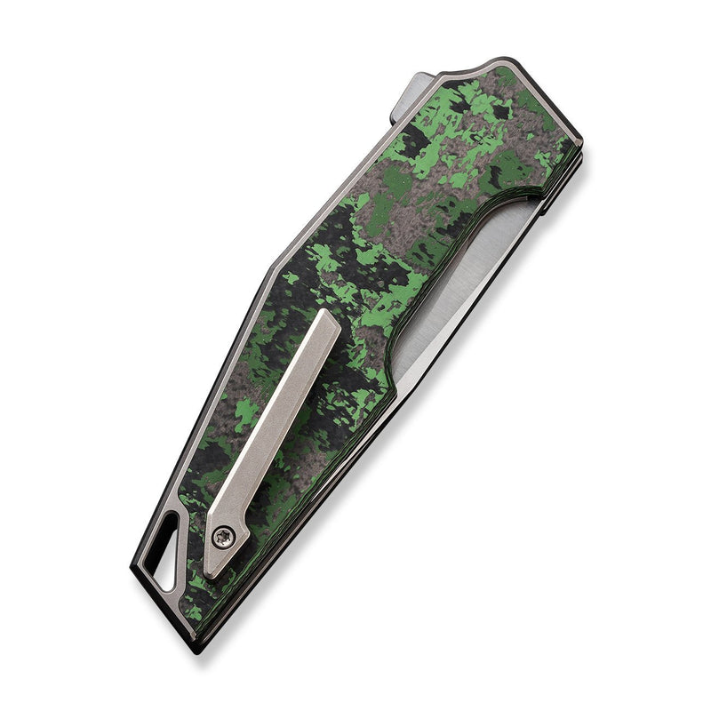 WEKNIFE OAO (One and Only) Flipper Knife Polished Bead Blasted Titanium Integral Handle With Jungle Wear Fat Carbon Fiber Inlay (3.4" Hand Rubbed Satin CPM 20CV Blade) WE23001-3, With An Extra Left Carry Titanium Pocket Clip And Insert