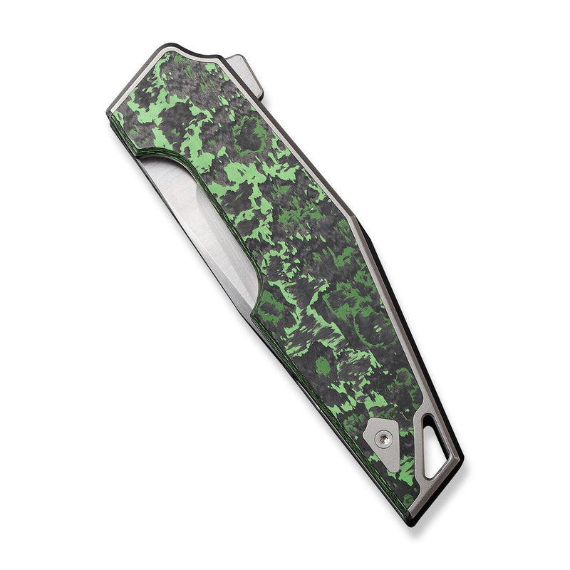 WEKNIFE OAO (One and Only) Flipper Knife Polished Bead Blasted Titanium Integral Handle With Jungle Wear Fat Carbon Fiber Inlay (3.4" Hand Rubbed Satin CPM 20CV Blade) WE23001-3, With An Extra Left Carry Titanium Pocket Clip And Insert