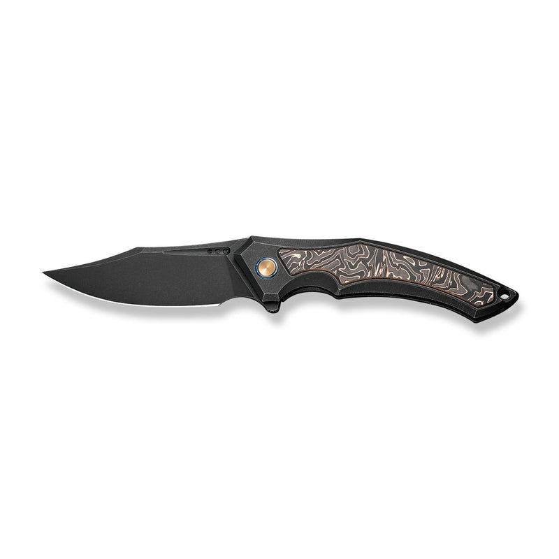 WEKNIFE Orpheus Flipper Knife Black Titanium Integral Handle With Copper Foil Carbon Fiber Inlay (3.48" Black Stonewashed CPM 20CV Blade) WE23009-3