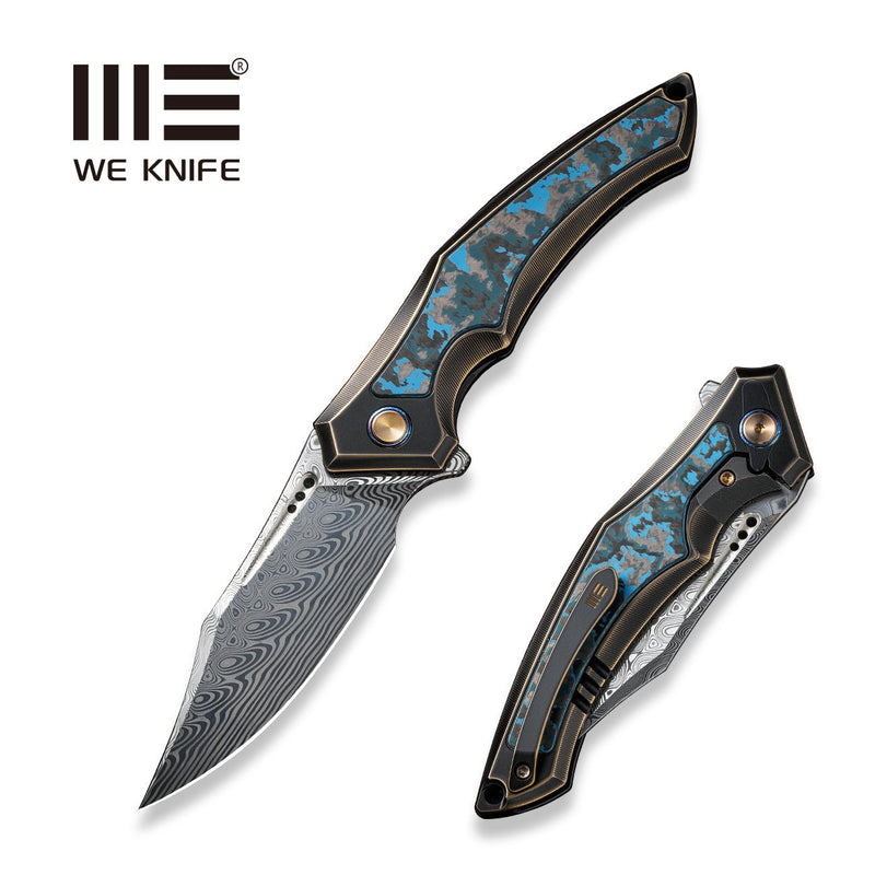 WEKNIFE Orpheus Flipper Knife Bronze / Black Titanium Integral Handle With Arctic Storm Fat Carbon Fiber Inlay (3.48" Hakkapella Damasteel Blade) WE23009-DS1