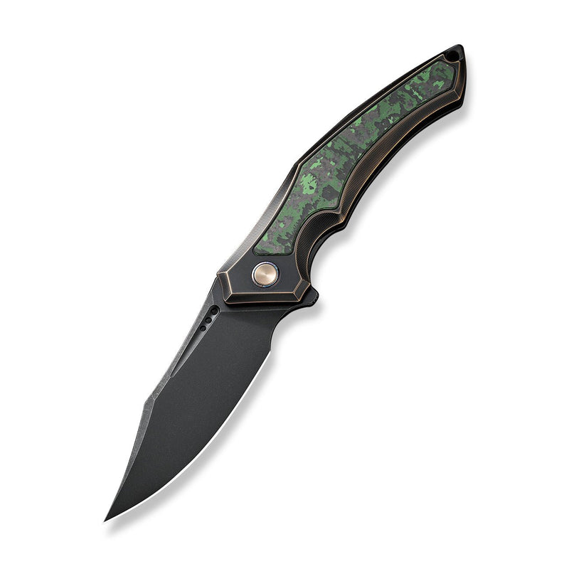 WEKNIFE Orpheus Flipper Knife Bronze / Black Titanium Integral Handle With Jungle Wear Fat Carbon Fiber Inlay (3.48" Black Stonewashed CPM 20CV Blade) WE23009-1