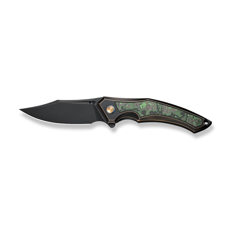 WEKNIFE Orpheus Flipper Knife Bronze / Black Titanium Integral Handle With Jungle Wear Fat Carbon Fiber Inlay (3.48" Black Stonewashed CPM 20CV Blade) WE23009-1