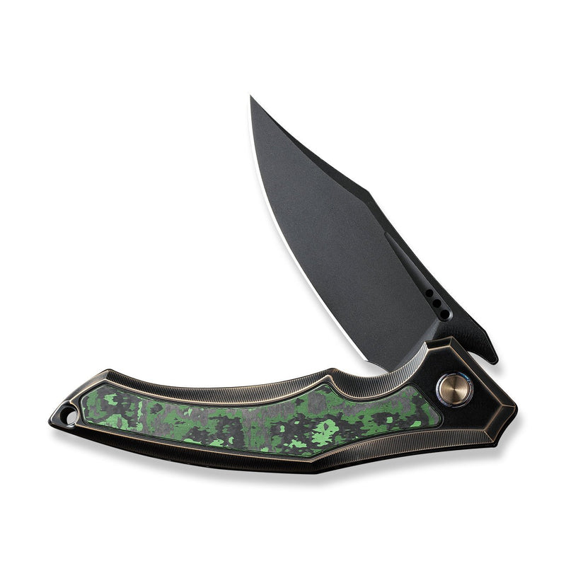 WEKNIFE Orpheus Flipper Knife Bronze / Black Titanium Integral Handle With Jungle Wear Fat Carbon Fiber Inlay (3.48" Black Stonewashed CPM 20CV Blade) WE23009-1