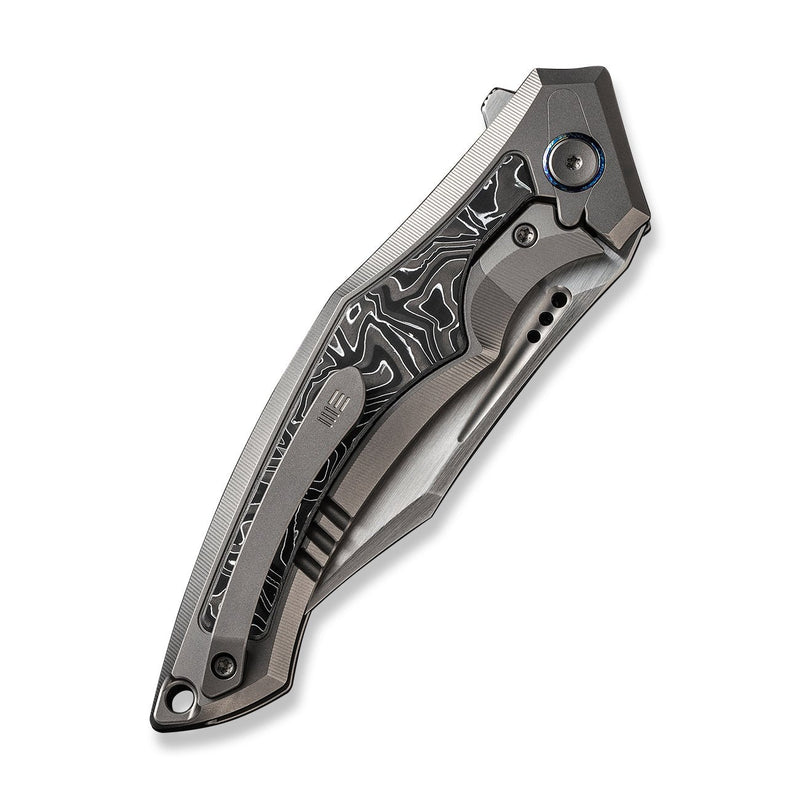 WEKNIFE Orpheus Flipper Knife Gray Titanium Integral Handle With Aluminum Foil Carbon Fiber Inlay (3.48" Hand Rubbed Satin CPM 20CV Blade) WE23009-2