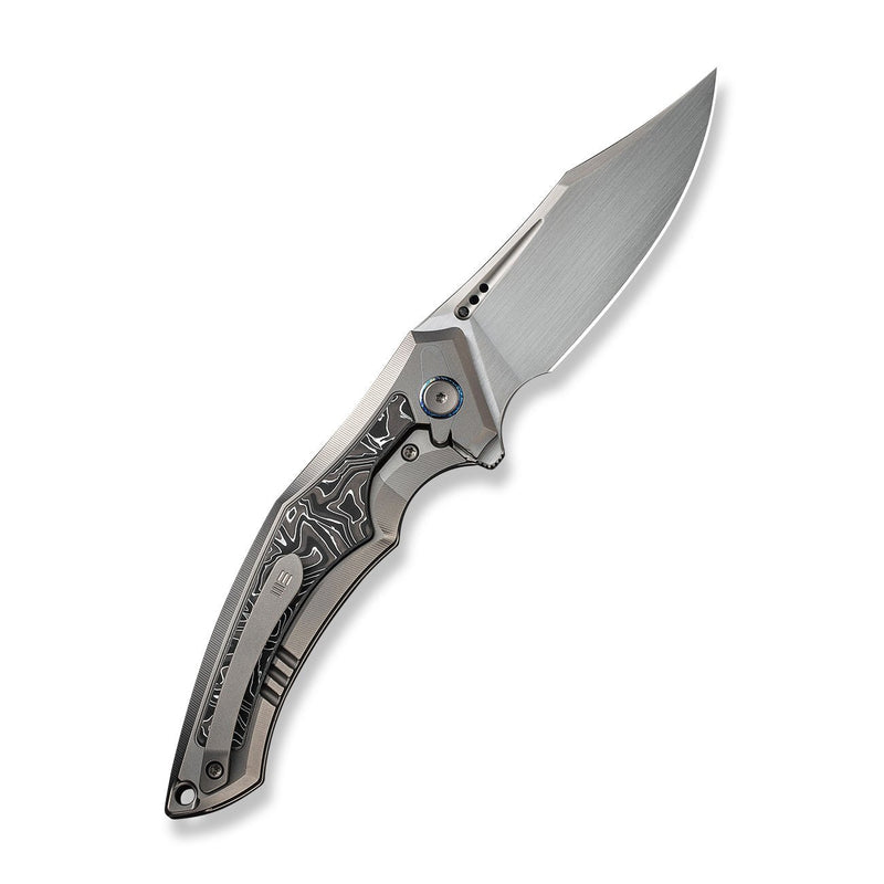 WEKNIFE Orpheus Flipper Knife Gray Titanium Integral Handle With Aluminum Foil Carbon Fiber Inlay (3.48" Hand Rubbed Satin CPM 20CV Blade) WE23009-2