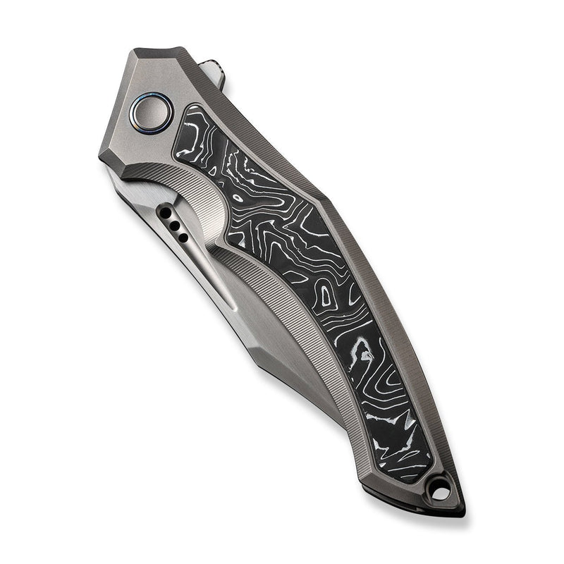 WEKNIFE Orpheus Flipper Knife Gray Titanium Integral Handle With Aluminum Foil Carbon Fiber Inlay (3.48" Hand Rubbed Satin CPM 20CV Blade) WE23009-2