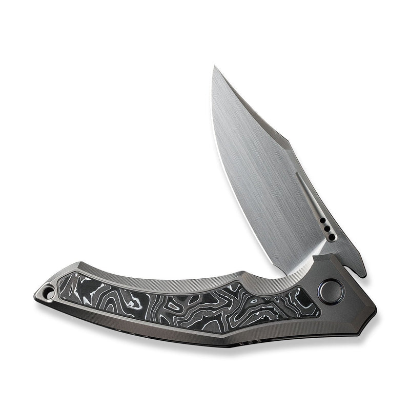 WEKNIFE Orpheus Flipper Knife Gray Titanium Integral Handle With Aluminum Foil Carbon Fiber Inlay (3.48" Hand Rubbed Satin CPM 20CV Blade) WE23009-2