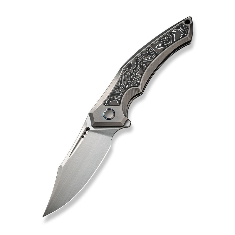 WEKNIFE Orpheus Flipper Knife Gray Titanium Integral Handle With Aluminum Foil Carbon Fiber Inlay (3.48" Hand Rubbed Satin CPM 20CV Blade) WE23009-2