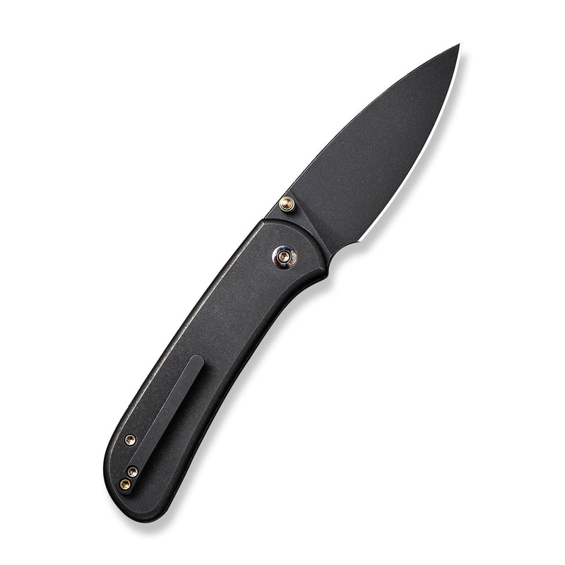 WEKNIFE Qubit Thumb Stud & Button Lock Knife Black Titanium Handle (3.2" Black Stonewashed CPM 20CV Blade) WE22030F-1