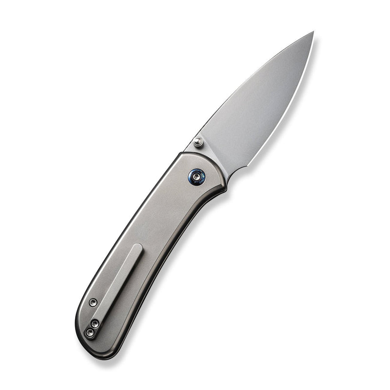 WEKNIFE Qubit Thumb Stud & Button Lock Knife Polished Bead Blasted Titanium Handle (3.2" Polished Bead Blasted CPM 20CV Blade) WE22030F-2