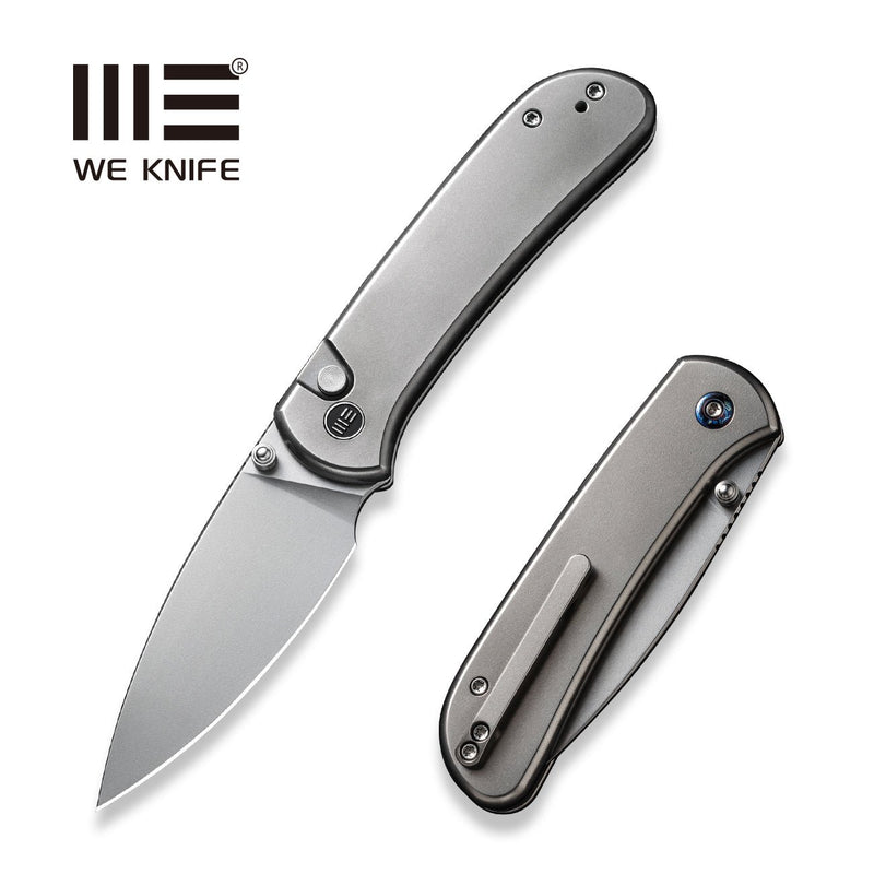 WEKNIFE Qubit Thumb Stud & Button Lock Knife Polished Bead Blasted Titanium Handle (3.2" Polished Bead Blasted CPM 20CV Blade) WE22030F-2