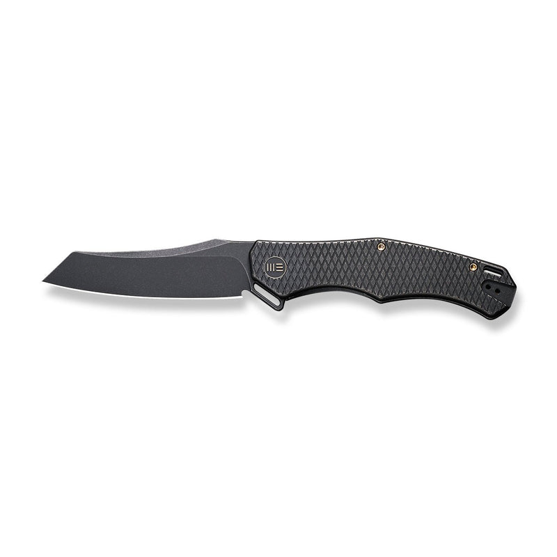 WEKNIFE RekkeR Flipper Knife Black Titanium Handle With Diamond Pattern On Presentation Handle (3.61" Black Stonewashed CPM 20CV Blade) WE22010G-1, With An Extra Left Carry Titanium Pocket Clip And Clip Screws
