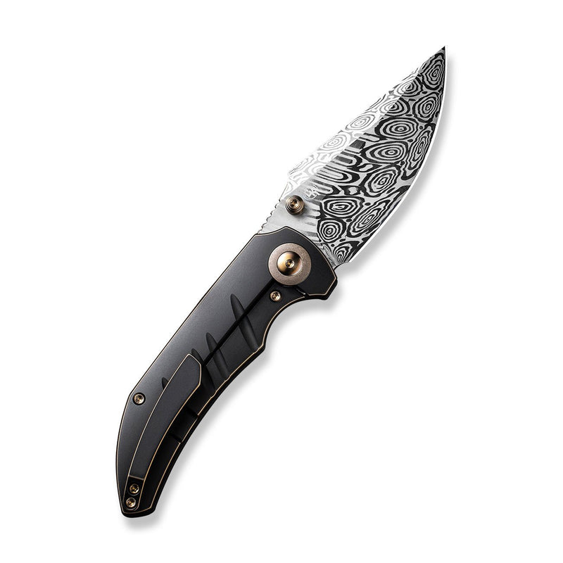 WEKNIFE Riff-Raff Thumb Stud Knife Bronze & Black Titanium Handle (3.12" Heimskringla Damasteel Blade) WE22020B-DS1