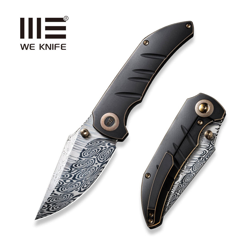 WEKNIFE Riff-Raff Thumb Stud Knife Bronze & Black Titanium Handle (3.12" Heimskringla Damasteel Blade) WE22020B-DS1