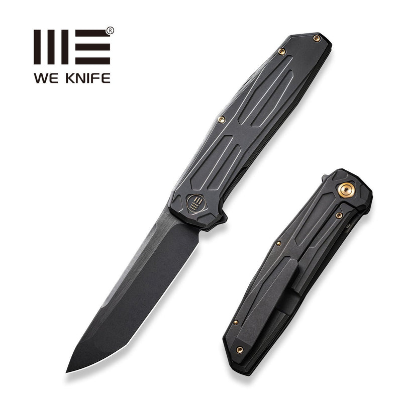 WEKNIFE Shadowfire Flipper Knife Black Titanium Handle (3.97" Black Stonewashed Bevels, Black Brushed Flats CPM 20CV Blade) WE22035-1