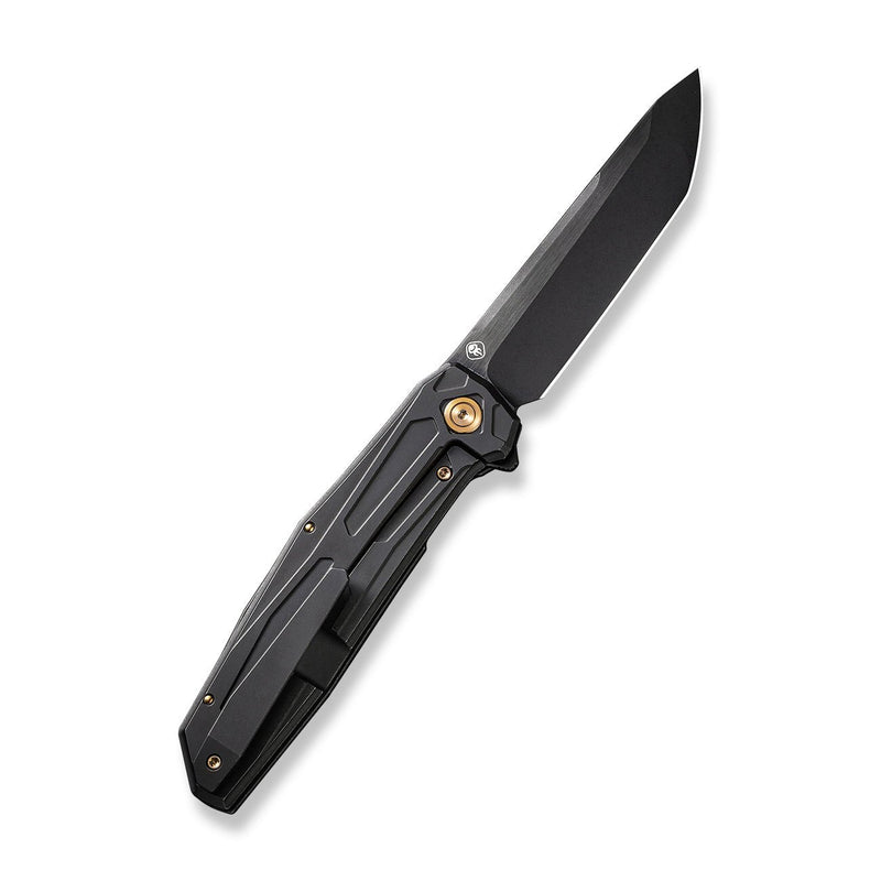 WEKNIFE Shadowfire Flipper Knife Black Titanium Handle (3.97" Black Stonewashed Bevels, Black Brushed Flats CPM 20CV Blade) WE22035-1