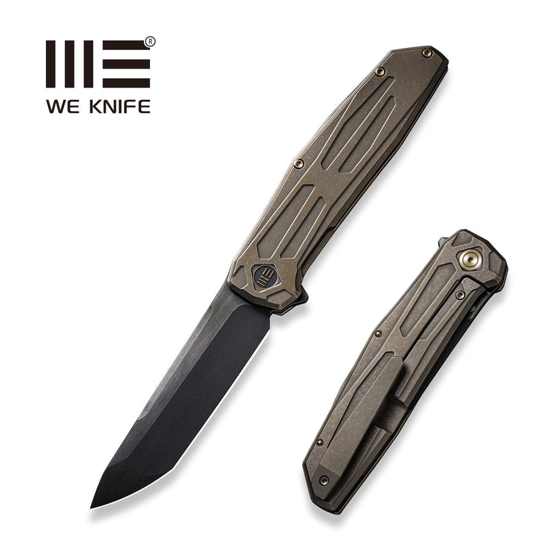 WEKNIFE Shadowfire Flipper Knife Bronze Titanium Handle (3.97" Black Stonewashed Bevels, Black Brushed Flats CPM 20CV Blade) WE22035-3